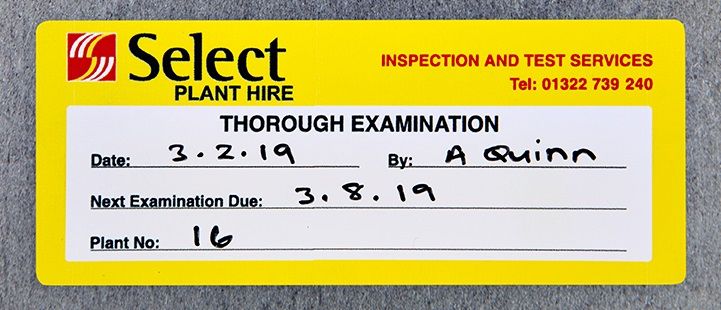 plant hire inspection and test label, sticker, writable inspection label, writable inspection sticker