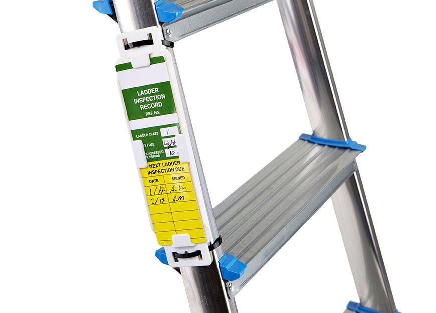 holder, ladder inspection due tag, writeable, weatherproof tag, weatherproof label, uv resistant label, uv resistant tag