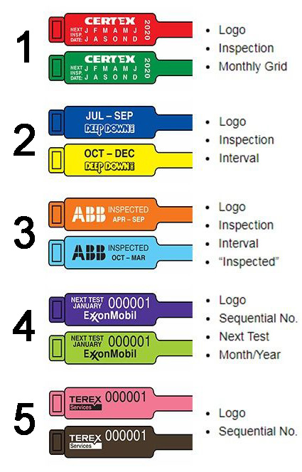 colored ziptag, next inspection due, periodic inspection tag, annual inspection tag