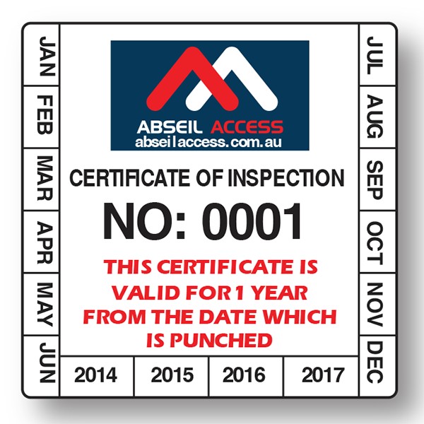 certification of inspection label, certificate of inspection sticker