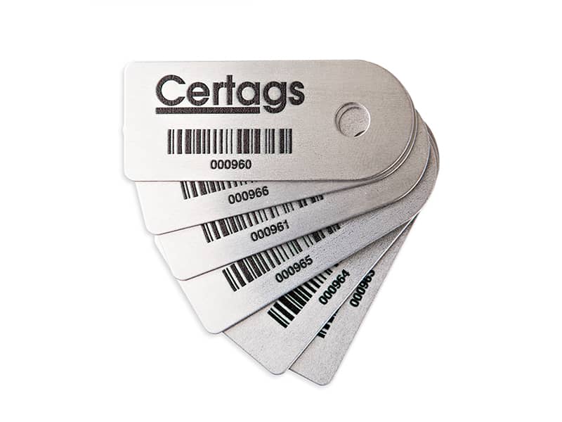 metal barcode tags with hole for pipes