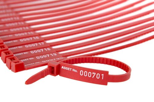 red asset ziptag, asset management tag, barcode tag, tamper proof, heavy duty