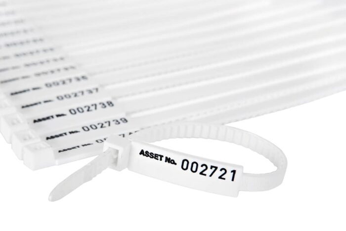 white asset ziptag, asset management tag, barcode tag, tamper proof, heavy duty