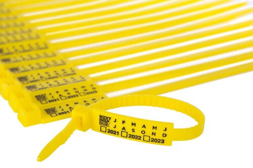 yellow ziptag, next inspection due, periodic inspection tag, annual inspection tag