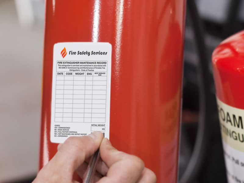 Fire extinguisher shop date tags